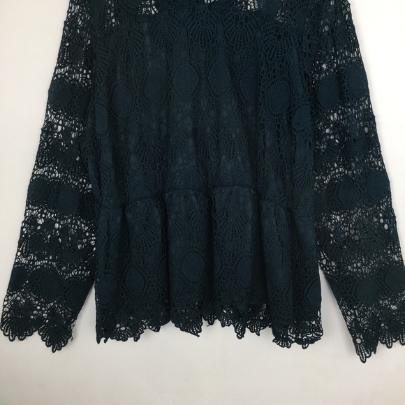 Lane Bryant Crochet Lace Peplum Tunic Top Women’s Mock Neck Blouse Dark Teal - Picture 5 of 16